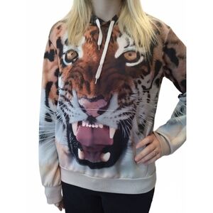 Screen printed snarling tiger hoodie size S